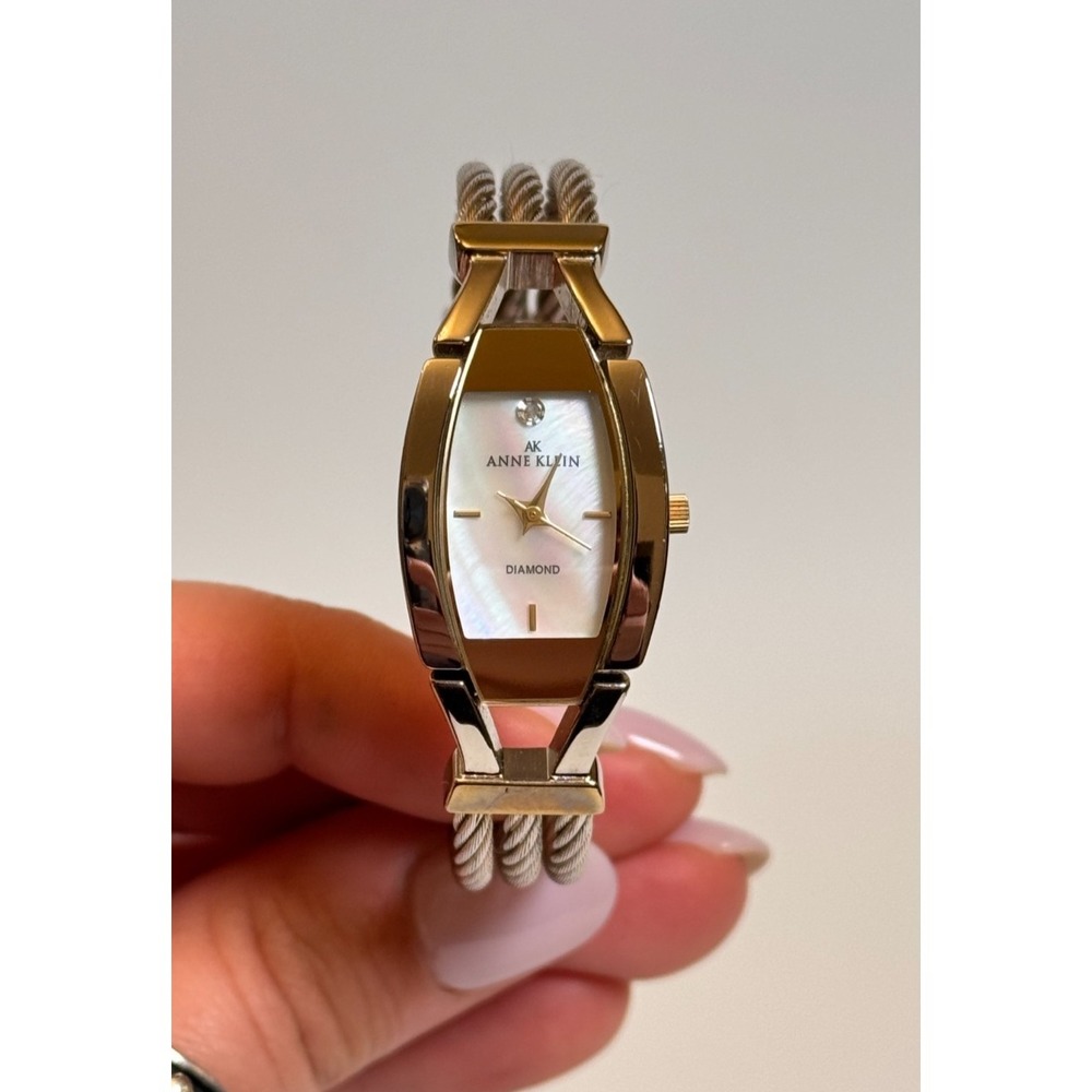 Anne Klein Diamond Mother of Pearl Womens Watch Gold Tone Cable Bracelet